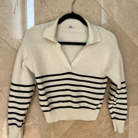 Stripped print long sleeves polo T-shirt - Picture 4 of 5